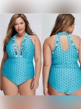 SWIM by Cacique • Underwire One Piece Swimsuit 40DDD • Teal Print Plus 18W